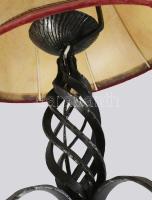 Kovácsoltvas asztali lámpa, pergamen búrával. 63 cm