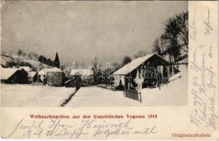 1915 Vogesen, Vosges; Weihnachtsgrüsse aus den französischen Vogesen 1915 / Christmas greeting, street view in winter (EB)