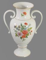 Hollóházi kétfüles váza, jelzett, hibátlan, m: 28 cm