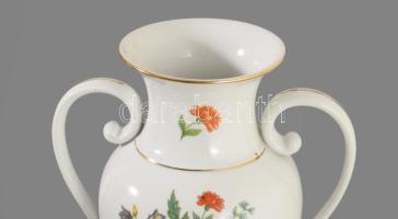 Hollóházi kétfüles váza, jelzett, hibátlan, m: 28 cm