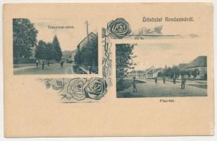 1911 Kovászna, Covasna; Templom utca, Piac tér. Bogdán F. fényképész / street, market square. floral (felületi sérülés / surface damage)