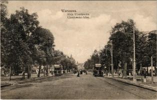 Warszawa, Warschau, Warsaw, Varsó; Aleja Ujazdowska / Ujazdowska-Allee / street view, tram
