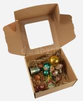 15 darab régi üveg karácsonyfadísz, közte kutya figurás