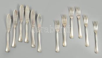 Ezüst süteményes villa és kés készlet, 6+6 személyes, jelzett, 292 g