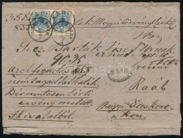1858 Túlsúlyos tértivevényes ajánlott levél 9kr párral és a hátoldalon ívszéli 6kr (hiányos), illetv...