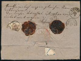 1858 Túlsúlyos tértivevényes ajánlott levél 9kr párral és a hátoldalon ívszéli 6kr (hiányos), illetv...