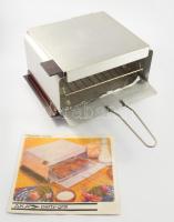 Elektricky retro alumínium minigrill, jó állapotban, vezeték nélkül, leírással, 30x30 cm