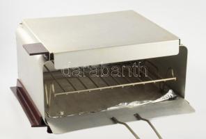 Elektricky retro alumínium minigrill, jó állapotban, vezeték nélkül, leírással, 30x30 cm