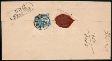 1874 Réznyomat 5kr + bontásnál eltépett 10kr ajánlott levélen / 5kr + torned 10kr on registered cove...