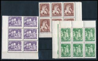 1960-1961 Várak 3Ft, 4Ft, 5Ft ívsarki hatostömbökben vízjel nélküli papíron