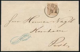 1850 6kr lilliputi vágással levélen / 6kr cut tight on cover "SZOLNOK" - "PESTH"