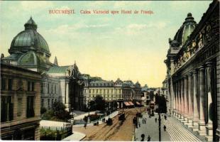 Bucharest, Bukarest, Bucuresti, Bucuresci; Calea Victoriei spre Hotel de Franta / street view, tram, hotel