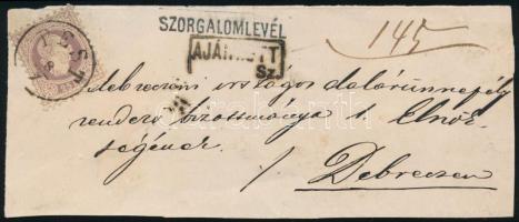 ~1870 Lilás 25kr szorgalomlevél előlapon / on cover front "PEST" - Debrecen (25kr levélen ...