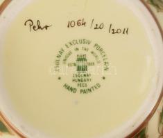 Zsolnay áttört porcelán kaspó. kézzel festett, jelzett, hibátlan d: 12 cm, m: 10 cm