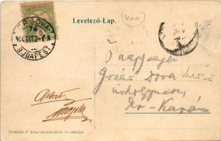 1906 Zsombolya, Hatzfeld, Jimbolia; tér. Perlstein F. kiadása / square + "ORSOVA - BUDAPEST 76....