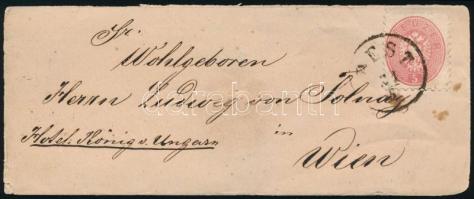 1867.05.21 5kr provizórikus felhasználás május 21-én feladott levélen "PEST" - Wien (75.00...