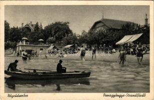 1941 Verőce, Nógrádverőce, Dunagyöngye strandfürdő. Strand, csónak, fürdőzők (EK)