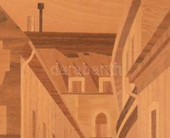 Városkép. Iparművész fa intarzia, zsűrizett 28x38 cm