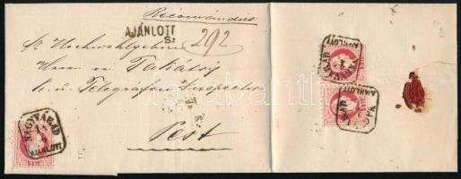 1869 3 x 5kr távolsági ajánlott levélen / on domestic registered cover "NAGYVÁRAD / AJÁNLOTT&qu...