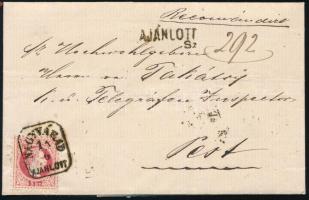 1869 3 x 5kr távolsági ajánlott levélen / on domestic registered cover "NAGYVÁRAD / AJÁNLOTT&qu...