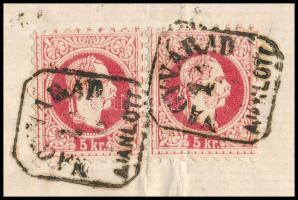 1869 3 x 5kr távolsági ajánlott levélen / on domestic registered cover "NAGYVÁRAD / AJÁNLOTT&qu...