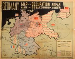 1945 Gemany: Map of the Occupation Areas, térkép sérülésekkel, 42×52 cm