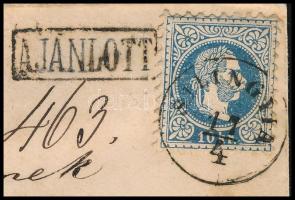 1871 Kis alakú ajánlott levél előoldalán 10kr, hátoldalán 5kr bérmentesítés / 10kr + 5kr on register...