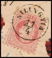 1871 Kis alakú ajánlott levél előoldalán 10kr, hátoldalán 5kr bérmentesítés / 10kr + 5kr on register...