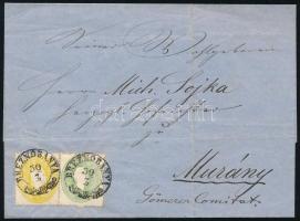 ~1861 2kr + 3kr levélen kiállítási minőségben, luxus "BREZNOBÁNYA" bélyegzéssel Murányra /...