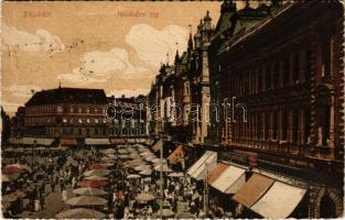 Zagreb, Zágráb; Jelacicev trg / piac, Rikard Kleinkind, Berger, Jurecic üzlete / market, shop (Rb)