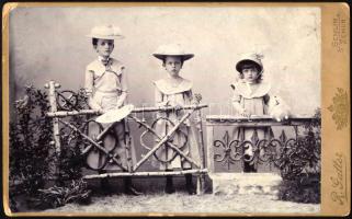 cca 1910 Három kislány, keményhátú fotó Gatter zimonyi műterméből, kopásnyomokkal, 13×21,5 cm