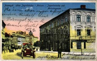 1918 Przemysl, Ulica Jagiellonska i Mnisza / street views, shop, automobile (EB)