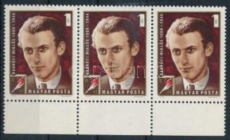 1972 Radnóti Miklós 1Ft ívszéli hármascsík mindegyiken hiányos évszámmal