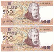 Portugália 1993. 500Esc (2x) sorszámkövetők "CHZ708976 - CHZ708977" T:XF Portugal 1993. 500 Escudos (2x) consecutive serials "CHZ708976 - CHZ708977" C:XF Krause 180.