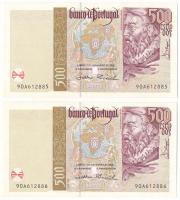 Portugália 2000. 500Esc (2x) sorszámkövetők "90A612885 - 90A612886" T:XF Portugal 2000. 500 Escudos (2x) consecutive serials "90A612885 - 90A612886" C:XF Krause 187.c