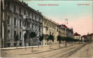 1912 Temesvár, Timisoara; Gyárváros, Ligeti út, villamos. Grün Károly kiadása / street view, tram (ázott sarkak / wet corners)