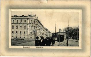1912 Temesvár, Timisoara; Ligeti út, villamos. "Ideal" W.L. Bp. No. 6673. / street view, tram (szakadás / tear)