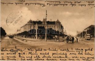 1905 Temesvár, Timisoara; Józsefváros, Küttl tér, villamos / square, tram (kis szakadás / small tear)