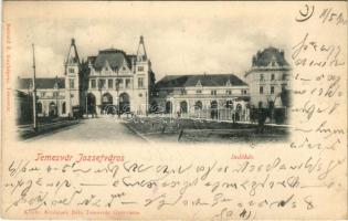 1900 Temesvár, Timisoara; Indóház, vasútállomás, villamos. Bernard E. fényképész felvétele, Králicsek Béla kiadása / railway station, tram (EK)