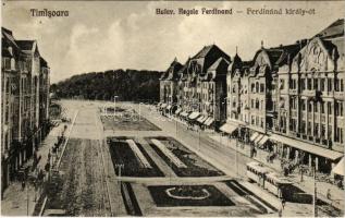 1926 Temesvár, Timisoara; Ferdinánd király út, villamos / Bulev. Regele Ferdinand / street view, tram