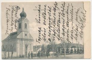 1908 Kisjenő, Chisineu-Cris; Főhercegi kastély a kegyúri templommal. Messzer Lipót kiadása / castle, church (kis szakadás / small tear)