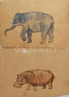 Bartha László (1908-1998): 9 db állatrajz akvarell, papír. Jelzés nélkül. Lap széle kissé sérült. 40x30 cm