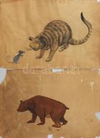 Bartha László (1908-1998): 9 db állatrajz akvarell, papír. Jelzés nélkül. Lap széle kissé sérült. 40...