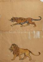 Bartha László (1908-1998): 9 db állatrajz akvarell, papír. Jelzés nélkül. Lap széle kissé sérült. 40...