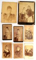 cca 1870-1900 Vegyes keményhátú fotó tétel, összesen 8 db, különféle nagyszebeni műtermekből (August Meinhardt, Theodor Glatz, H. Büchner, Wilhelm Auerlich), változó méretben és állapotban