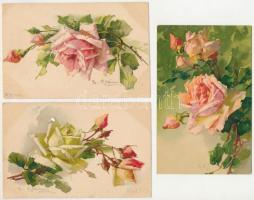 7 db RÉGI főleg Catharina Klein művészlap: virágok, csendélet, litho / 7 pre-1945 art postcards: flo...