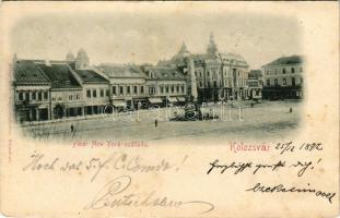 1897 Kolozsvár, Cluj; Fő tér, New York szálloda, Wolff J. gyógyszertára, üzletek. Gibbon Albert kiadása / main square, hotel, pharmacy, shops (fl)