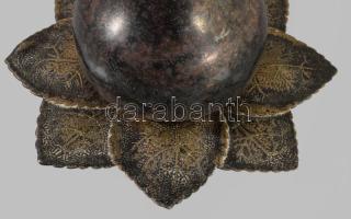 Argentor ezüstözött körte alakú fedeles edény, üveg betéttel, jelzett, m: 14 cm