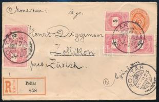 1898 Ajánlott díjjegyes 5kr boríték 5 x 5kr díjkiegészítéssel Zürichbe küldve / Registered PS-cover ...