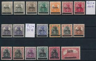 Saar 1920 Forgalmi sor Mi 7 + 8 értékek kivételével Braun vizsgálójellel, Mi 1-17 + Mi 6cl-7cl (Mi EUR 516.-)